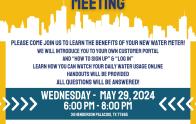 Town Hall Meeting for new customer portal training event on May 29th from 6-8pm at City Hall in Palacios
